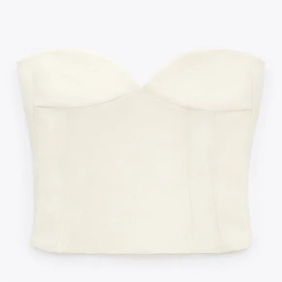 ZARA Oyster White Tuxedo The Masculine Trousers & Bustier Sweetheart Neckline